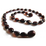 baltic amber necklace, oval beads, cherry